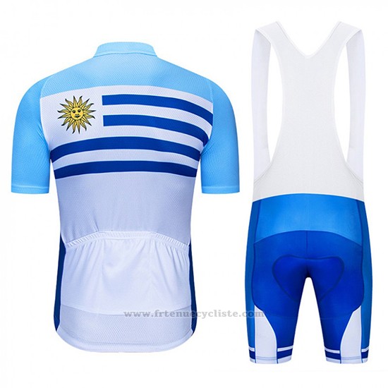 2019 Maillot Cyclisme Uruguay Bleu Blanc Manches Courtes et Cuissard